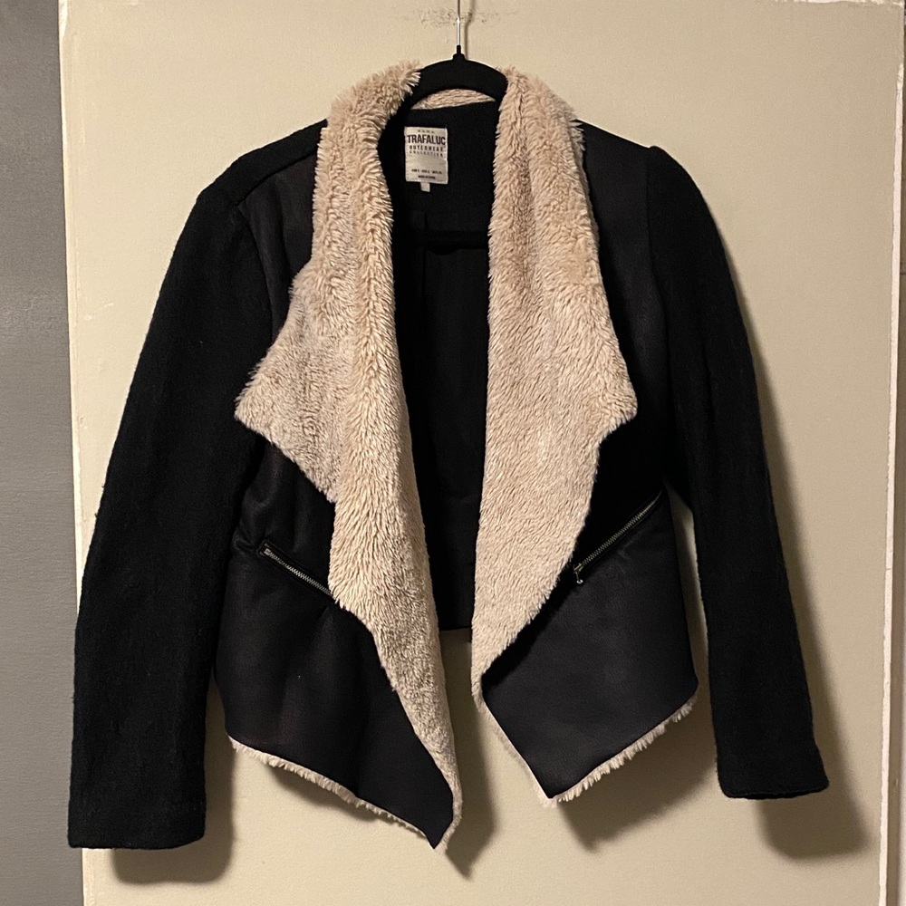 Zara Black and Cream Teddy biker Jacket